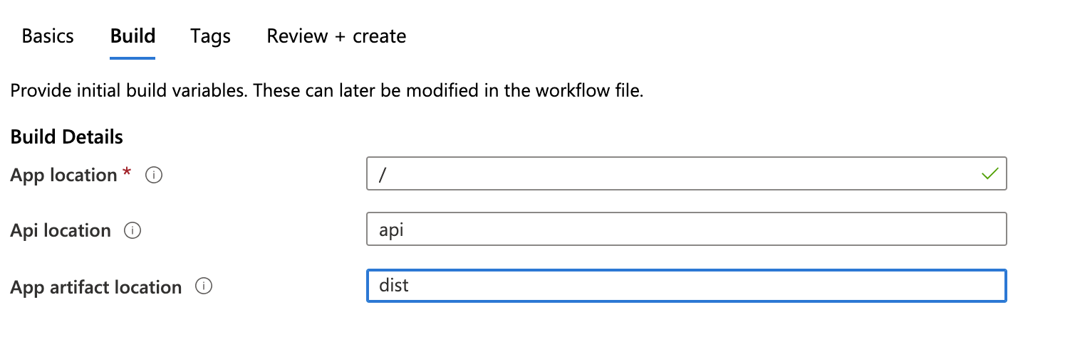 Azure portal configure build